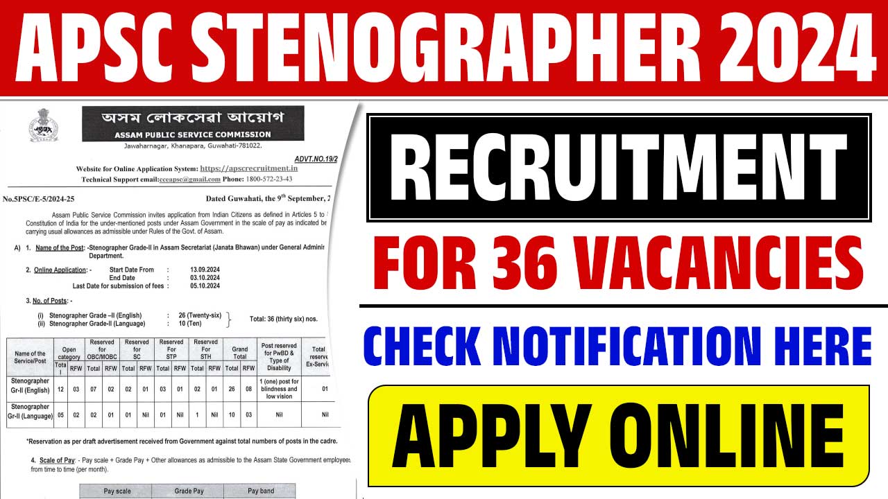 APSC Stenographer Recruitment 2024