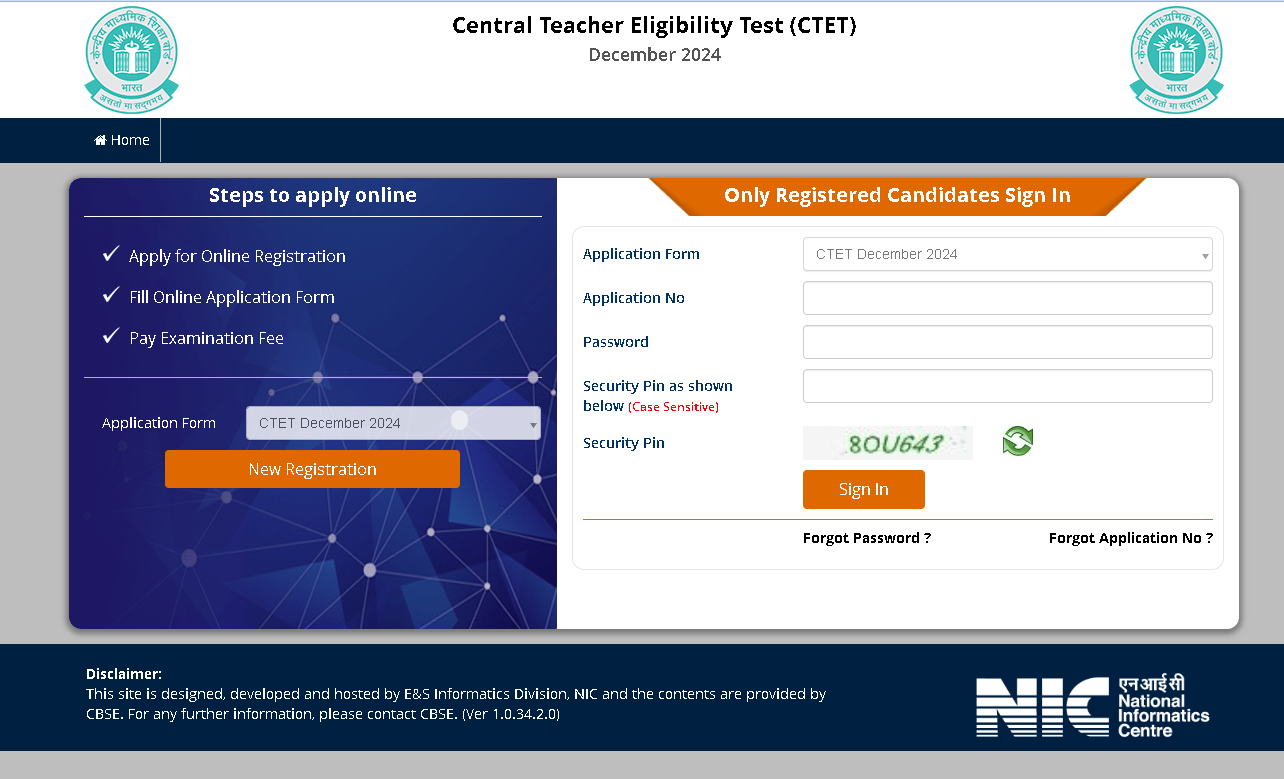 CTET Application Form 2024