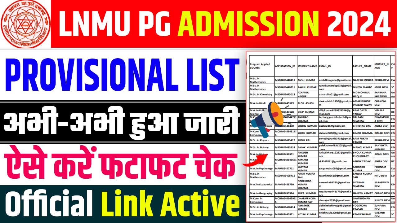 LNMU PG Admission Provisional List 2024