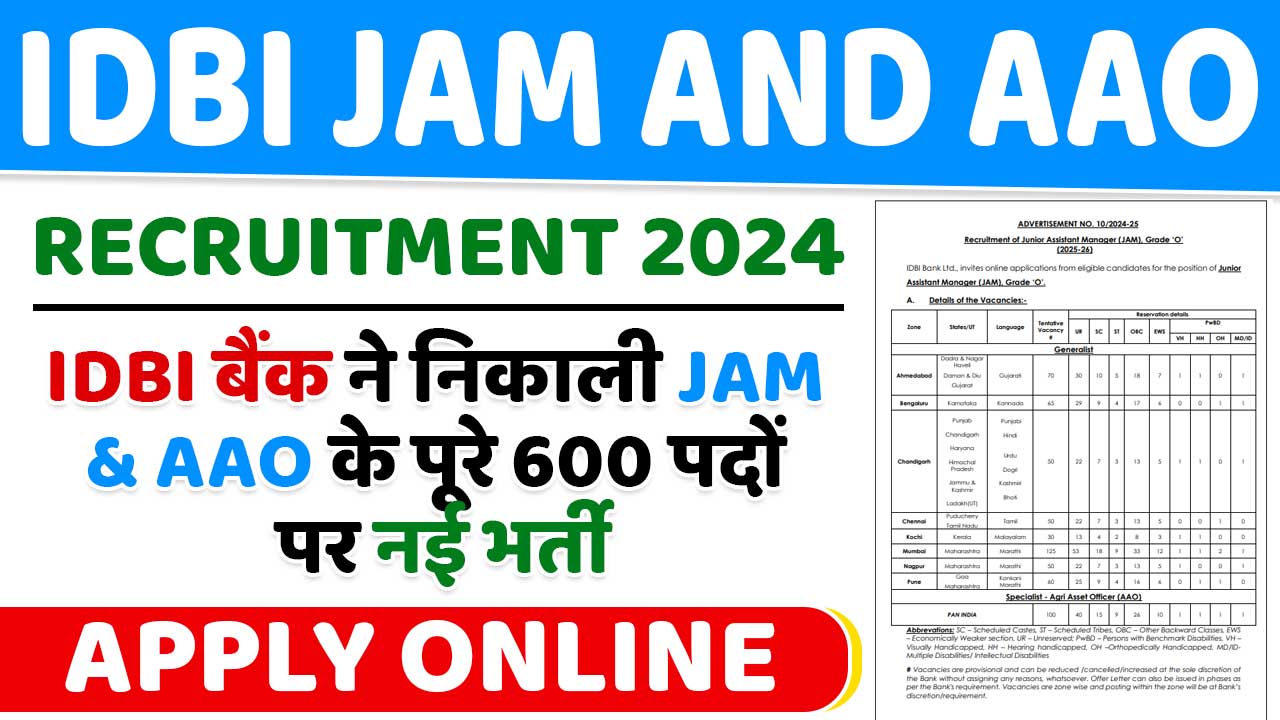 IDBI JAM And AAO Recruitment 2024