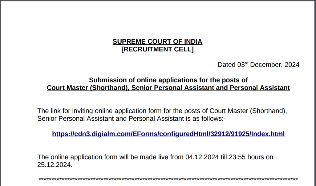 Supreme Court of India Various Post Recruitment 2024