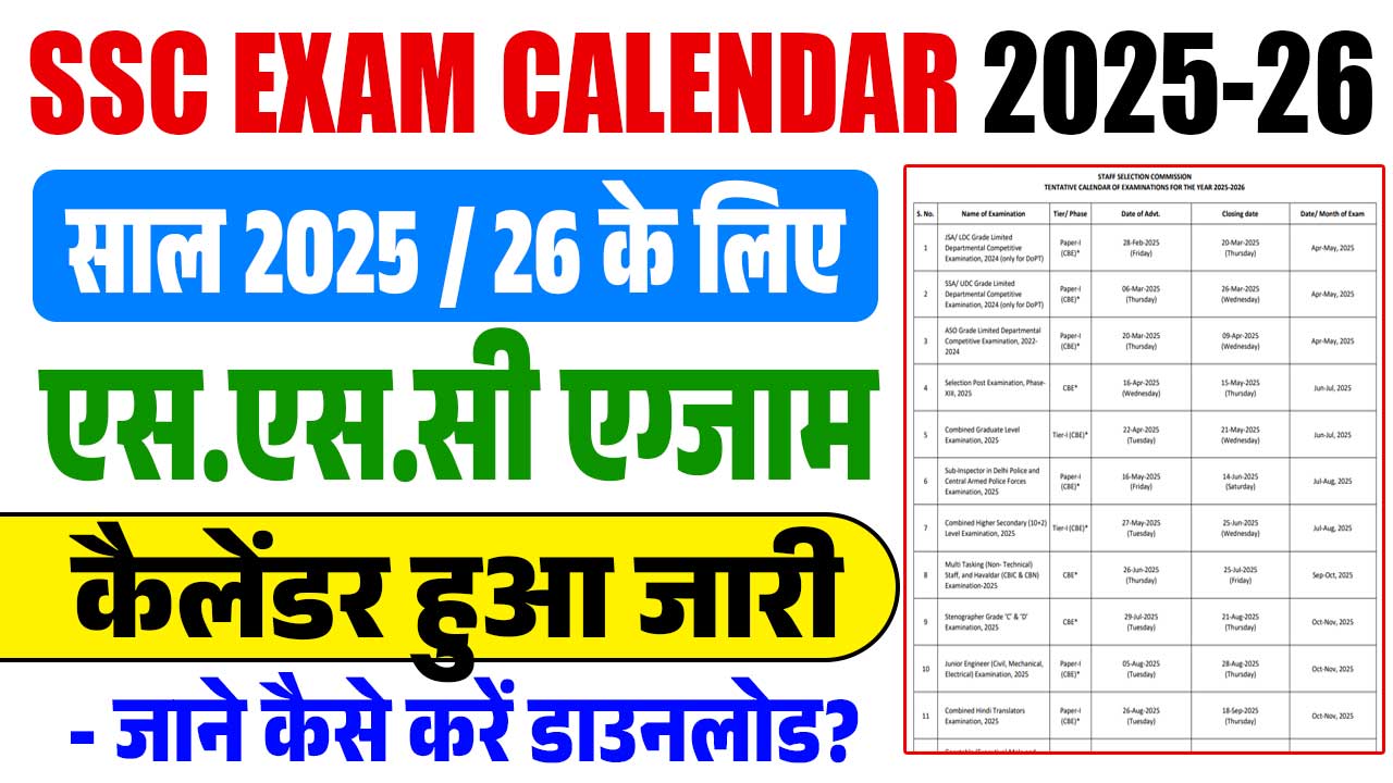 SSC EXAM CALENDAR 2025-26